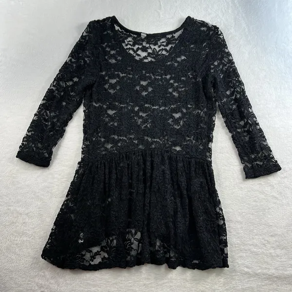 Y2K Style Sz L Top Peplum Sheer Black Lace Whimsygoth Whimsy Sexy Grunge 90s‎ - Image 9