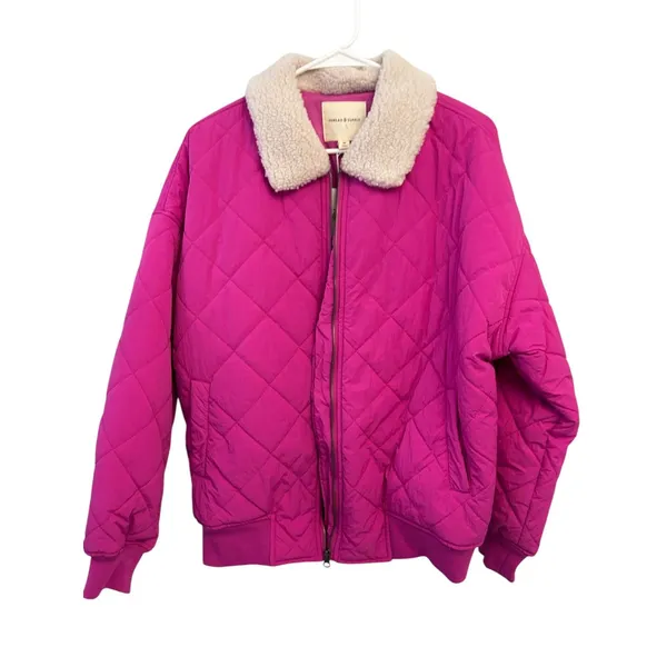 Thread & Supply Faux Shearling Collar Dad Jacket in Very Berry M NWT - Image 2