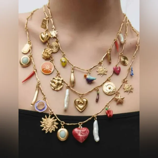 Zara NEW 3 Pack Necklace Beach Gold Charm Layered Bohemian Hippie Festival Boho‎ - Image 2