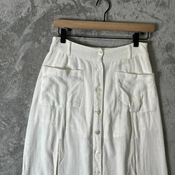 L*Space White Button Front‎ Midi Skirt Women’s Size Small Boho Pocketed Slits - Image 3