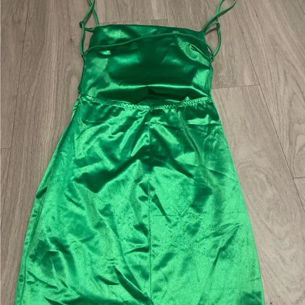 Better Be Emerald Green Satin Mini Slip Dress with Spaghetti Straps - Image 3