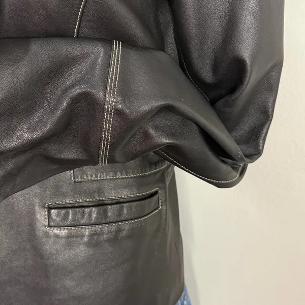 Modern Essentials Black Leather Jacket w Contrast Stitching Size M Size M - Image 2