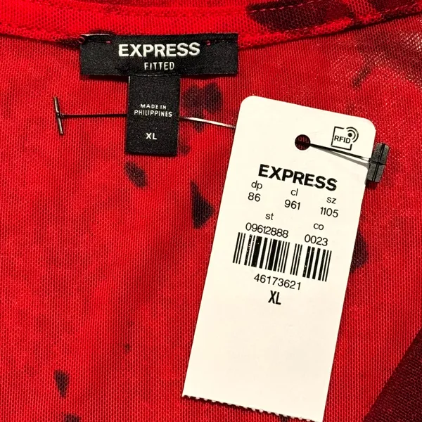 NWT Express Mesh Sheer Floral Bodysuit Red Black XL Fitted Y2K Grunge Going Out - Image 4