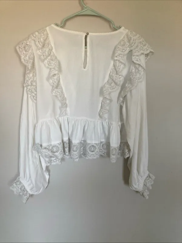 Free People Take It Easy Ruffle Lace Blouse M Boho Read - Image 9