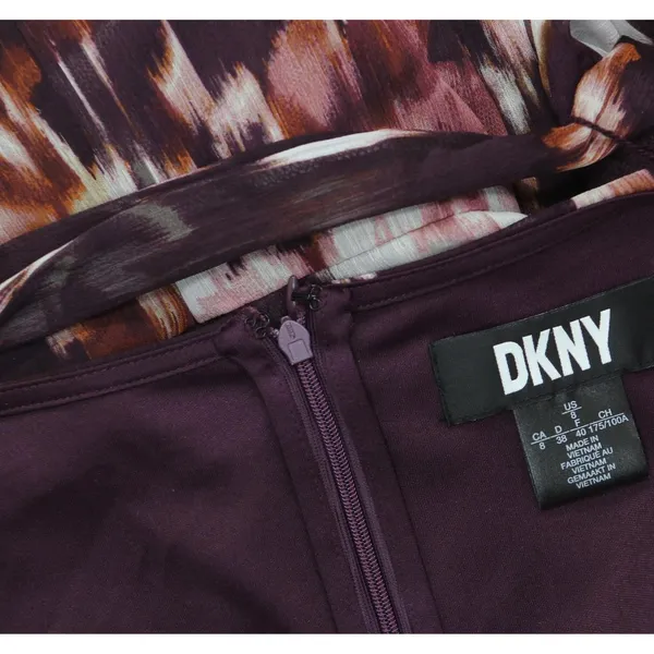 DKNY Womens Printed Surplice-Neck Tie-Waist Dress DD4FI786 Raisin Purple Multi 8 - Image 4