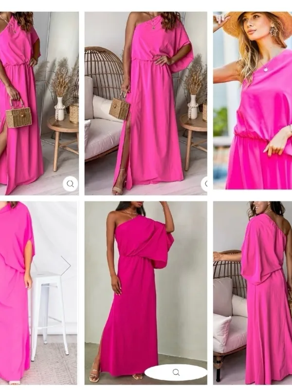 Main Strip Hot Pink One-Shoulder Maxi Dress - Image 2