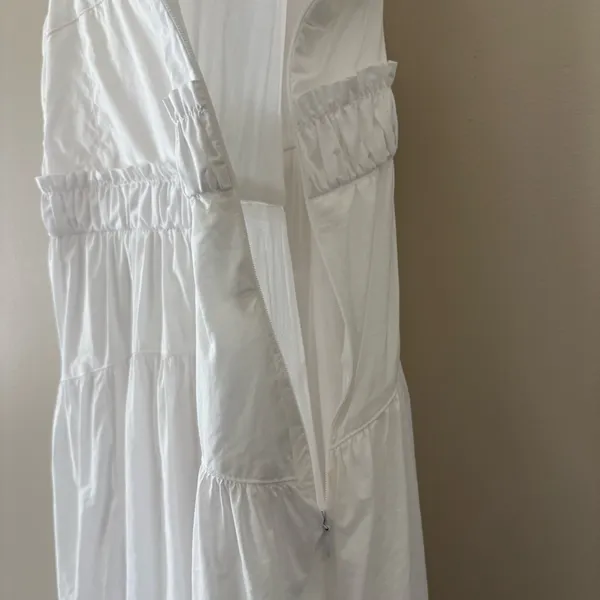 Pinch Tiered Midi Dress Cotton Poplin Sundress Pockets‎ Sleeveless White Size L - Image 6