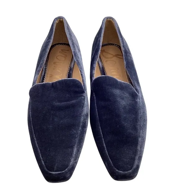 Sam Edelman Emelie Square Toe Loafers Womens Size 6.5 Velvet Slip On Blue Flats - Image 5