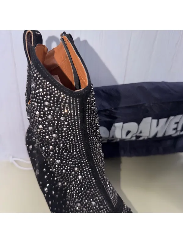 DADAWEN Black Rhinestone Western Ankle Boots Size 8 - Image 4