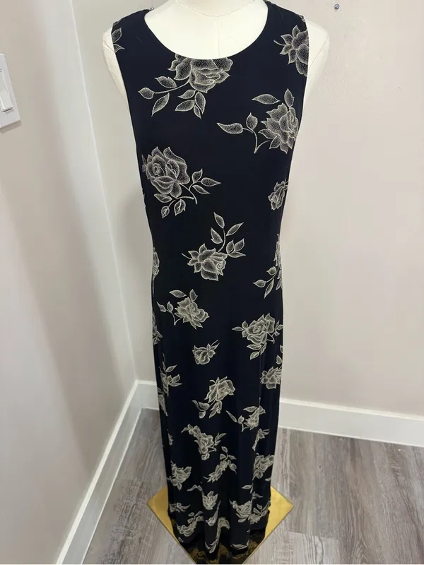 Vintage‎ JALATE black and rose gold floral maxi dress Medium - Image 4