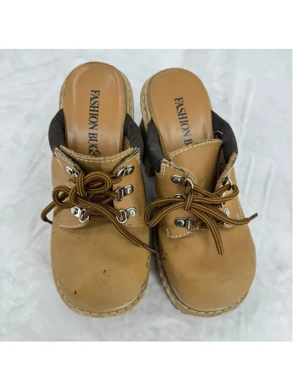 Y2K Work Boot Clogs Mules Chunky Lug Sole Platform 90s Hiker Vintage High Heel 7 - Image 5