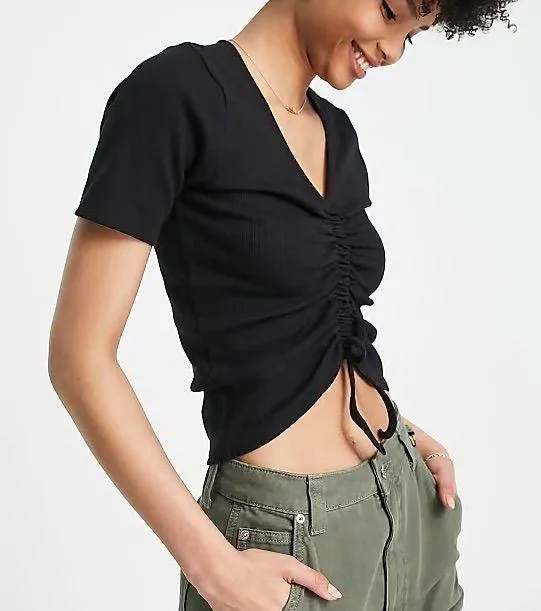 MOVING SALE Zara Black Crop Front Ruched T-Shirt - Image 9