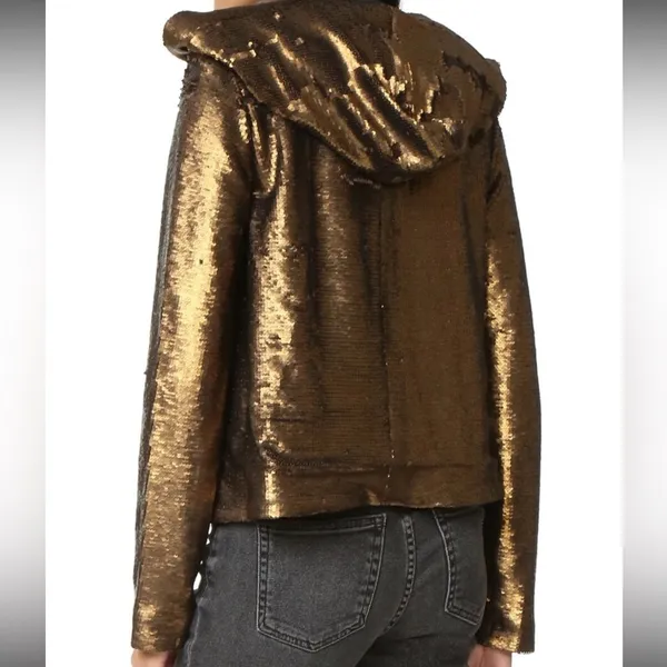 Free People Women's Terracotta Fully Sequin Hooded Jacket Glam Bronze Size XS - Image 2