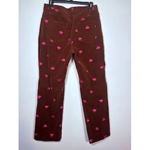 Lilly Pulitzer Corduroy Pants Brown Pink Bee‎ Embroidered Preppy Whimsical 12 - Image 2