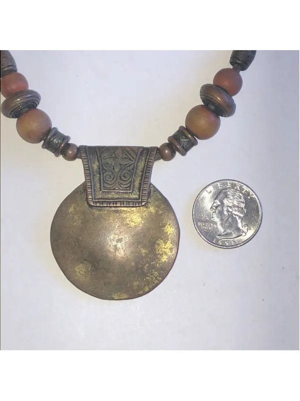 VCLM Aged Metal Brown Beaded Boho Pendant Necklace - Image 3