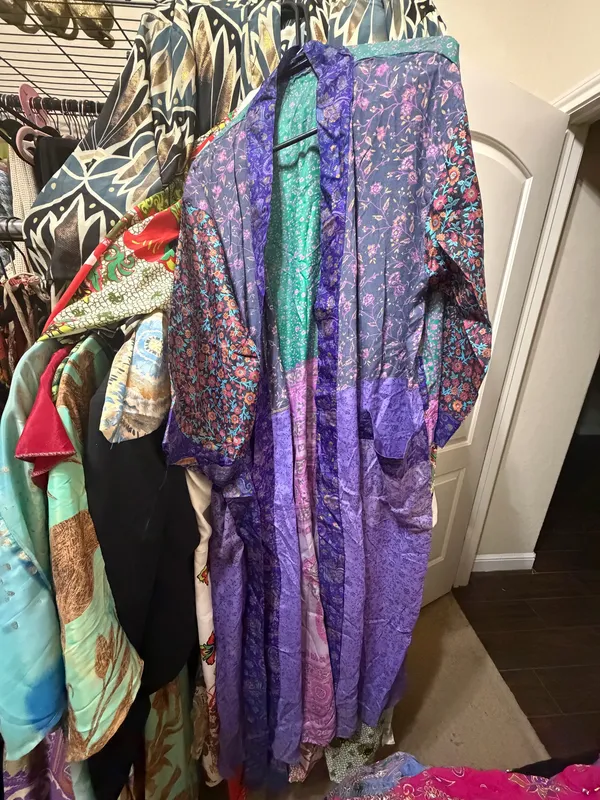 Indian silk Sari Kimono Robe Purple - Image 6
