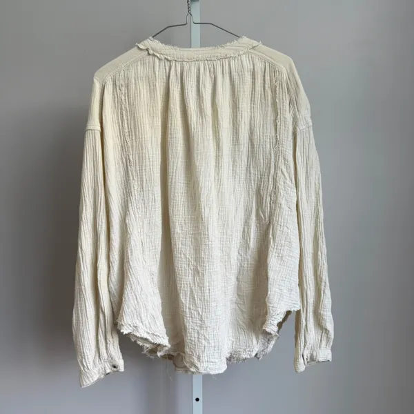 We The Free sz M‎ Cream Gauze Button Up Top Boho Lagenlook Relaxed Fit - Image 9