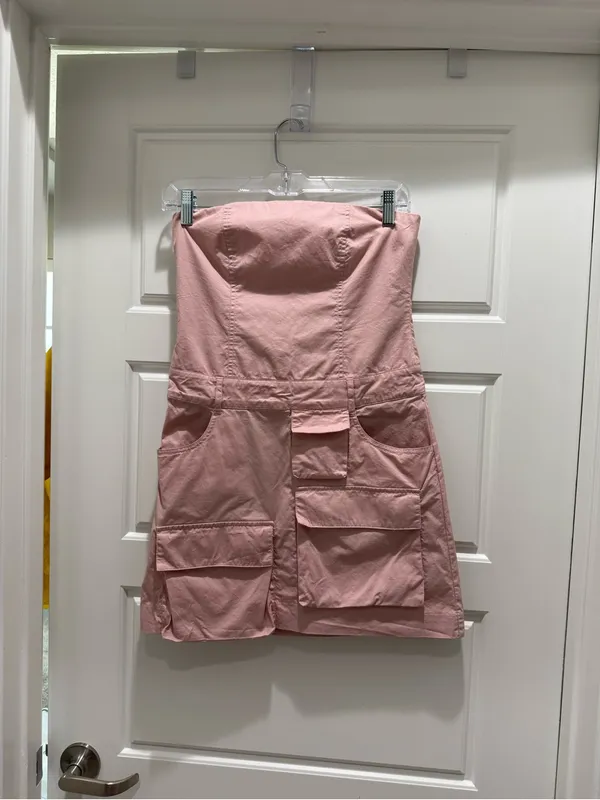 Zara Light Pink Cargo Strapless Mini Dress Small - Image 2