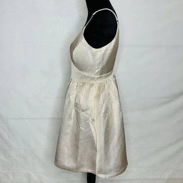 Lulu’s Star of the Evening Gold Metallic Skater Mini Dress Size M Adjustable - Image 5