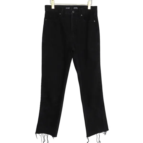 Old Navy Sky-Hi Extra High Rise Straight Leg Black Jeans Raw Hem Button Fly 6 - Image 3