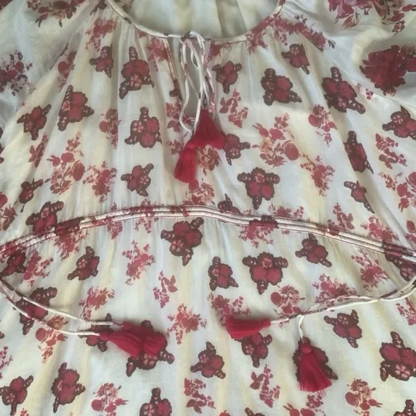 Free People Camella Mini Dress M Ivory and Pink Floral Bohemian 3/4‎ Sleeve - Image 9