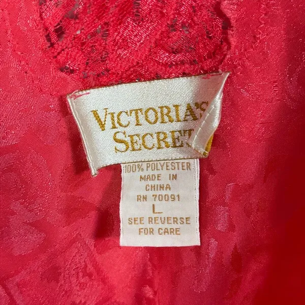 Victoria’s Secret Y2K Red Pink Lace Trim Slip Dress Size L Valentine’s Day - Image 2