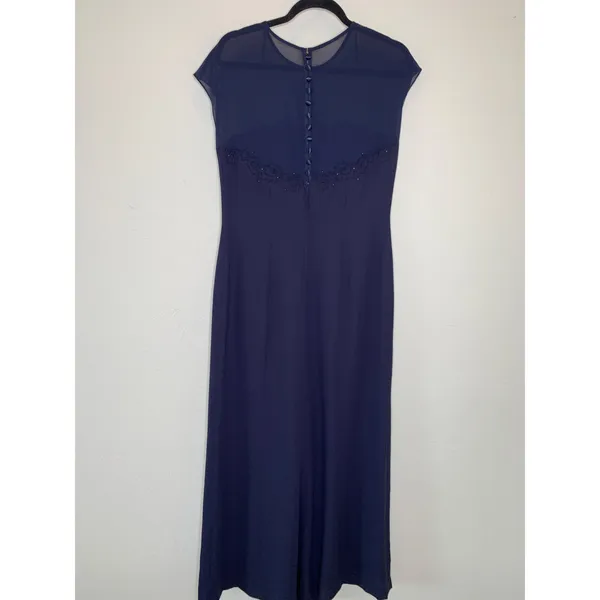 Donna Morgan Navy Blue Formal Maxi Dress Sz 10 Sheer Neckline - Image 7