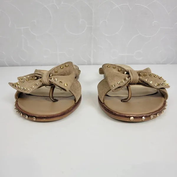 Sam Edelman Womens Sandals Size 6 Tan Dariel Bow Suede Studded Slip On Flats - Image 7