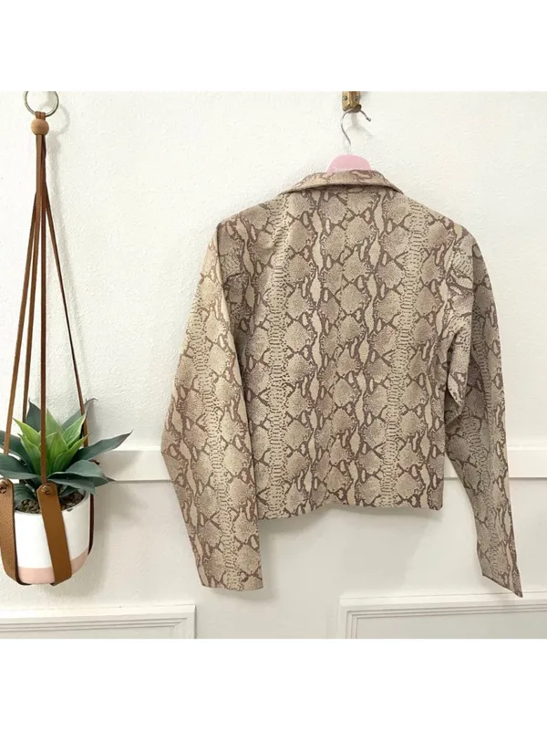 Y2K Vintage Rem Garson Leather Snakeskin Tan Jacket Size S Animal Print - Image 6