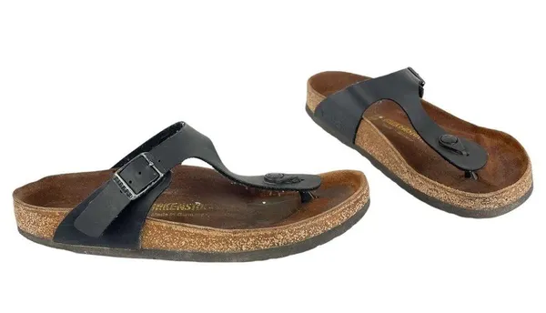 Birkenstock Gizeh Black Leather Sandals Womens Sz 38 / US 7 - Image 3