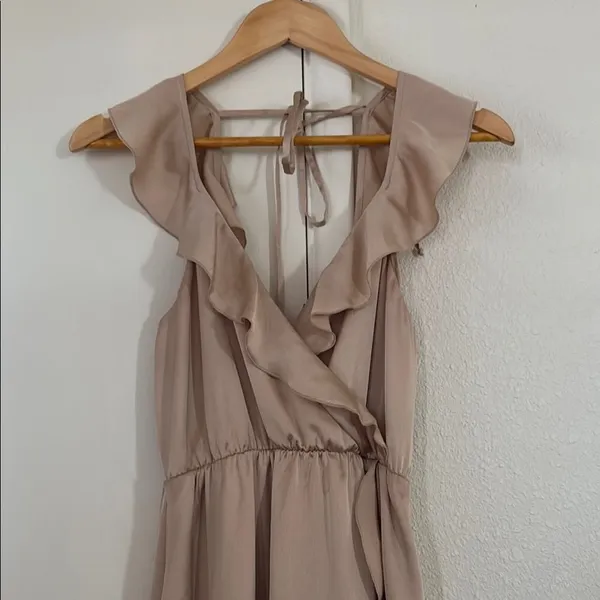 Show Me Your Mumu Samantha Ruffle Wrap Satin Midi Dress Champagne Small‎ - Image 3