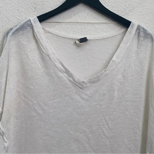 FREE PEOPLE We The Free Never Give Up Oversized Top V Neck Tee in Ivory White XS - Image 5