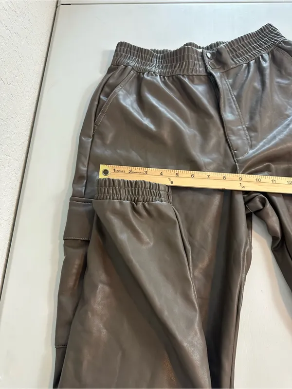 Abercrombie & Fitch Faux Brown Leather Cargo High Rise Jogger Pants Size L NWT - Image 8