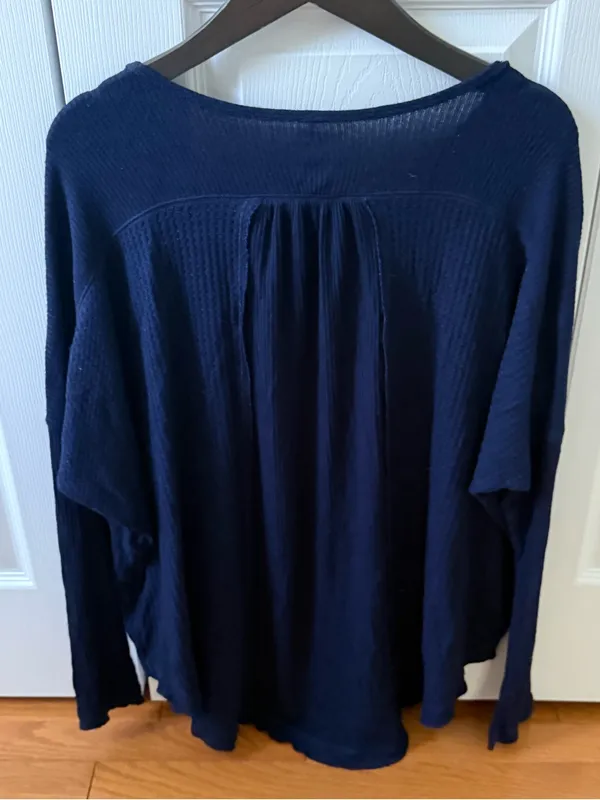 Free People Leo Henley Waffle Knit Thermal in Navy - Image 3