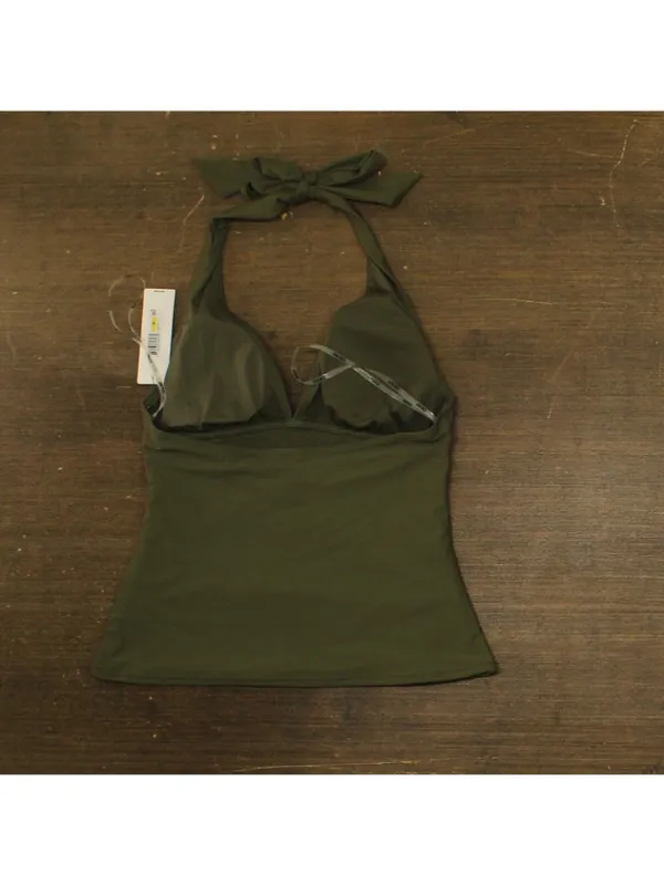 DKNY Halter V-Neck Shirred Tankini Swim Top DIMKS215 Moss Green M - Image 2