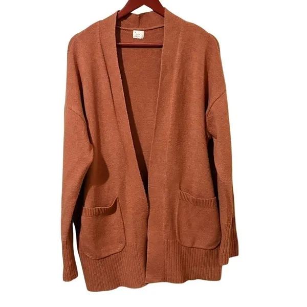 a new day Salmon/Orange Open Front Cardigan Sweater w/ Pockets - Image 3