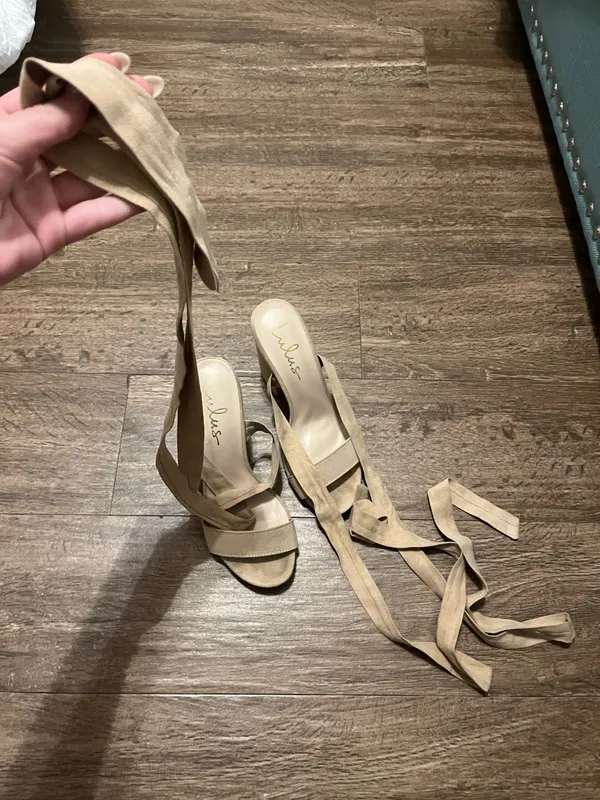 Nude Lulus Lace-Up Heels - Image 3