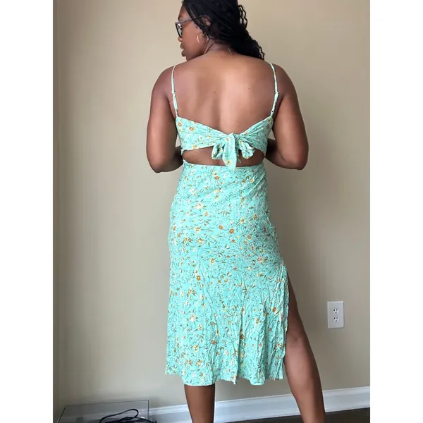 Hello Molly Teal Floral Side Slit Midi Dress US Size 6 - Image 4