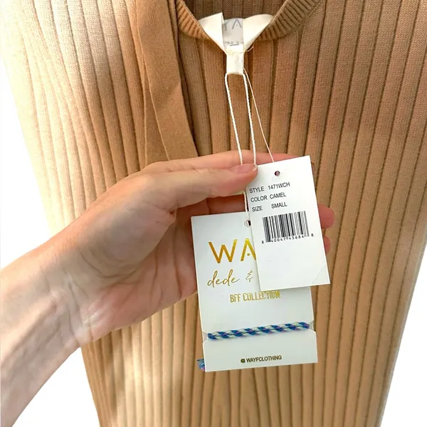 WAYF Dede x Emily Hollie Sweater Dress S BFFC Ribbed Knit Midi maternity tan - Image 6