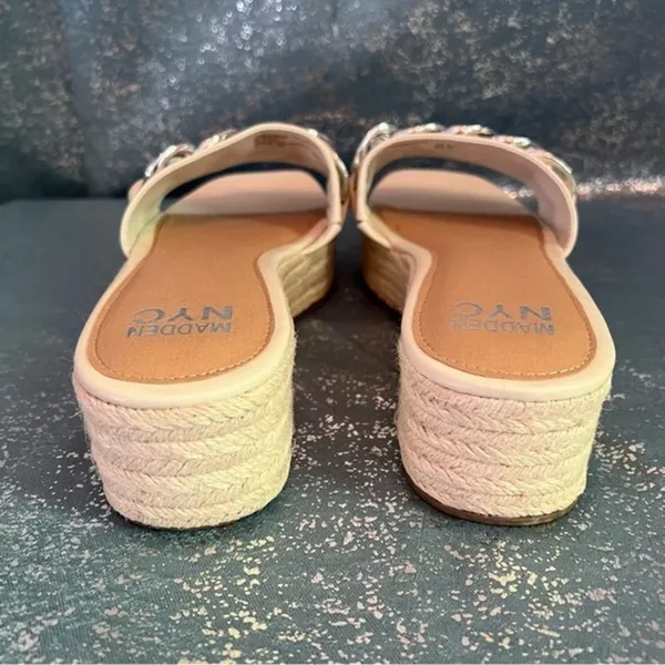 Madden NYC Cream Bone Chain Espadrille Platform Slide Sandals Cottagecore NEW 9 - Image 3