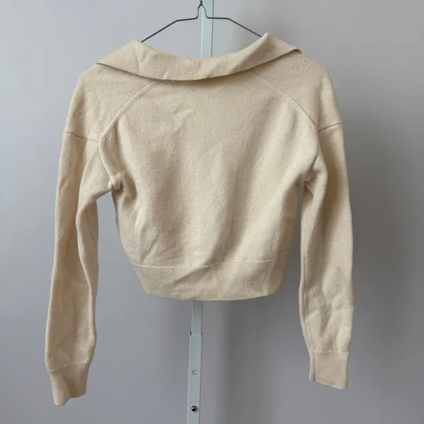 Wilfred Aritzia sz‎ XXS 100% Merino Wool Cropped Polo Sweater Cream Preppy - Image 6