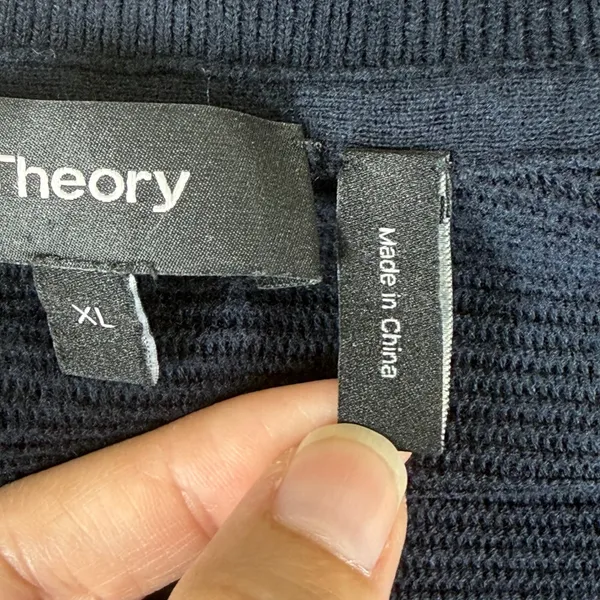Theory Avell FZ Breach Navy Blue Ribbed Cotton Full Zip Mock Neck Sweater‎ XL - Image 7