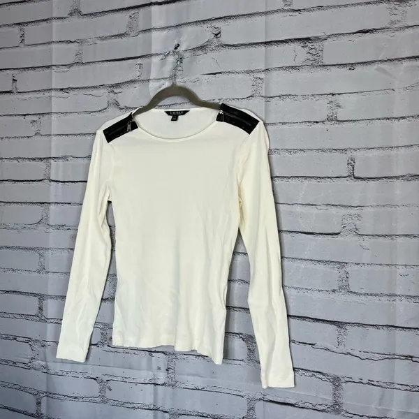 Vintage Lauren Ralph Lauren Zip Shoulder Ribbed Top White Y2K Preppy Streetwear - Image 8