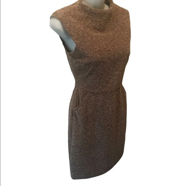 Zara Tweed Flecked Knit Lined Sheath Pencil Dress XS Career Fitted Mock Neck - Image 2