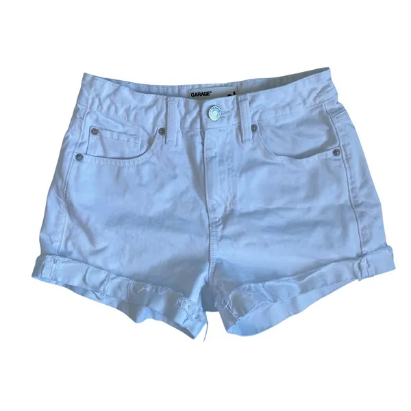 GARAGE Mom Shorts White Denim Cuffed Raw Hem Distressed Size 01‎ - Image 9