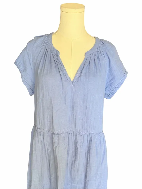 Pact - Coastal Double Gauze Throw-and-Go Dress Blue Organic Cotton Sz M - Image 3
