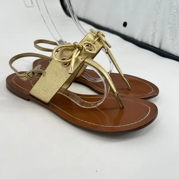 Kate Spade New York metallic gold thong open toe sandals tie bow preppy size 8.5 - Image 5