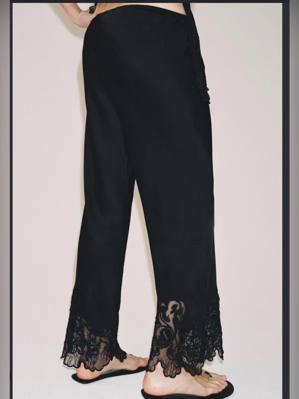 Zara ZW COLLECTION EMBROIDERED SATIN TROUSERS - Image 2
