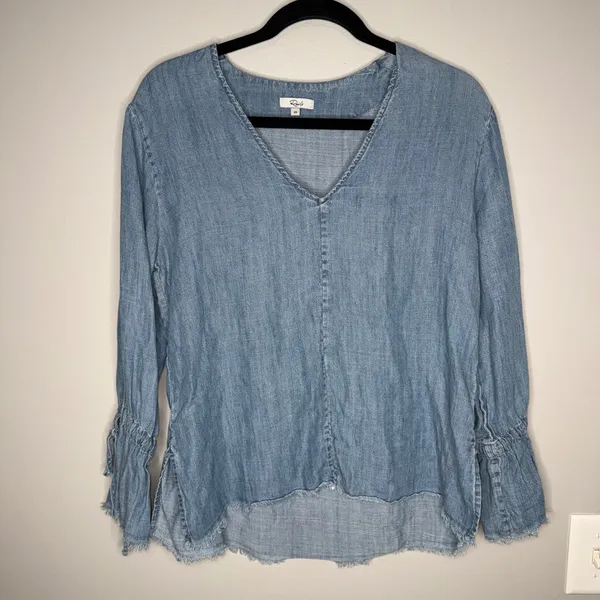 Rails Zimi Denim V Neck Bell Sleeve‎ Frayed Hem Shirt Top XS - Image 5