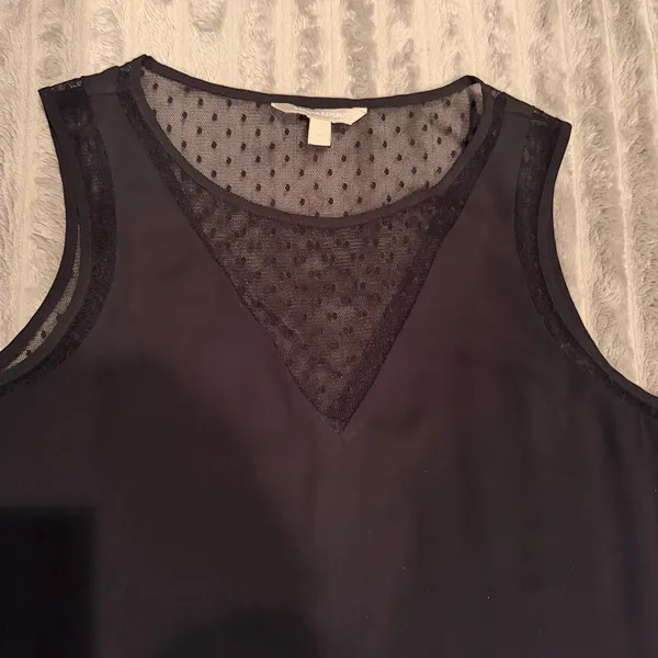 Banana Republic Black Sleeveless Mesh Lace Dotted Shell Blouse‎ Top Small - Image 4